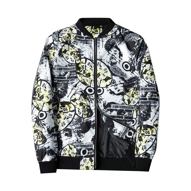 Blouson Bomber avec Imprimé Abstrait et Fermeture Zippée pour Homme | Idéal pour les Tenues Décontractées et Quotidiennes