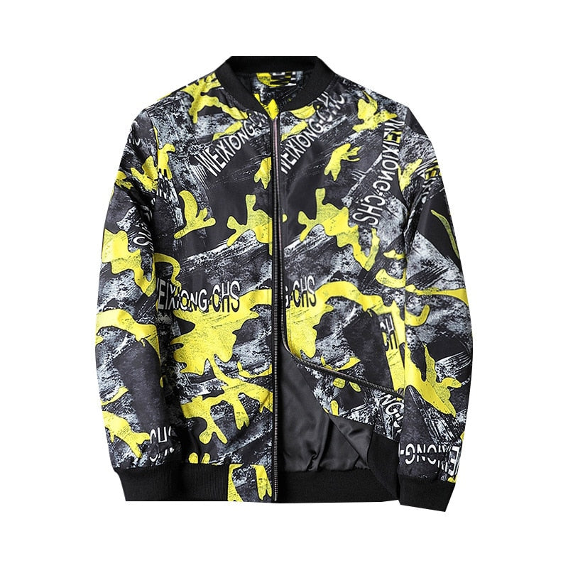 Blouson Bomber avec Imprimé Abstrait et Fermeture Zippée pour Homme | Idéal pour les Tenues Décontractées et Quotidiennes