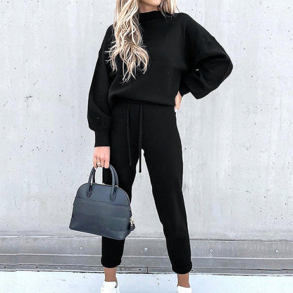 Ensemble Deux Pièces avec Haut à Manches Longues Ballon et Pantalon à Taille Ajustable pour Femme | Idéal pour un Usage Quotidien