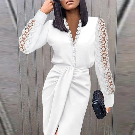 Robe Longue Avec Détails Ajourés Et Manches Longues Pour Femme | Idéale Pour Des Occasions Courantes