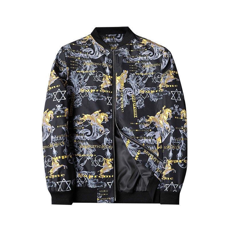 Blouson Bomber avec Imprimé Abstrait et Fermeture Zippée pour Homme | Idéal pour les Tenues Décontractées et Quotidiennes