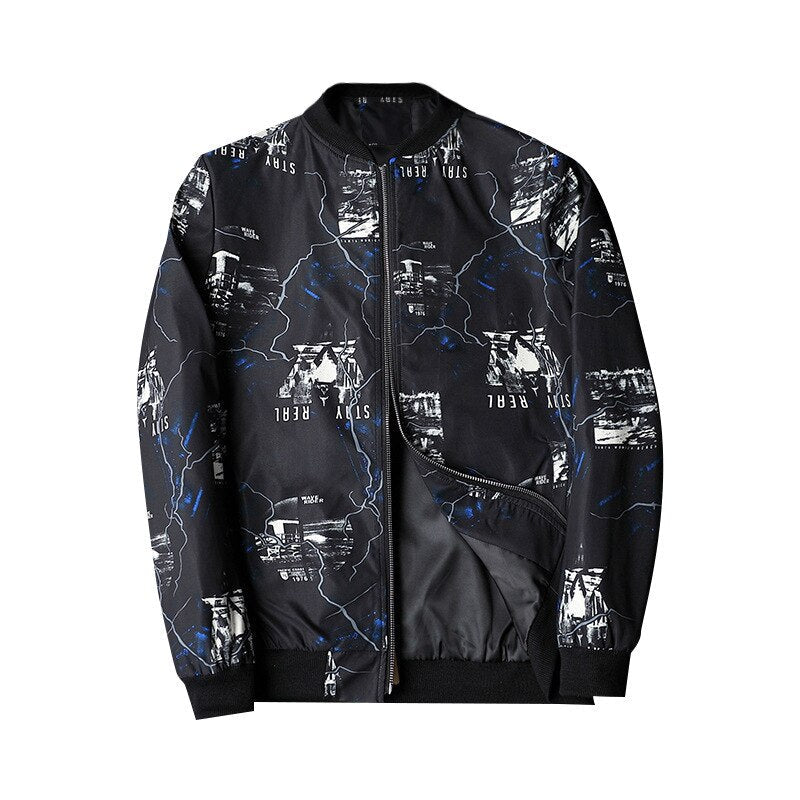 Blouson Bomber avec Imprimé Abstrait et Fermeture Zippée pour Homme | Idéal pour les Tenues Décontractées et Quotidiennes