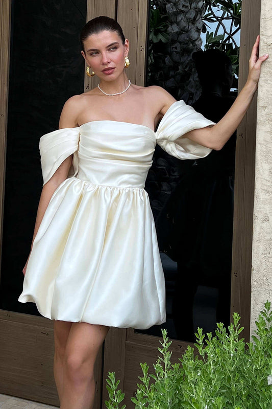 Robe Mini Épaule Dénudée Avec Manches Bouffantes Pour Femme | Idéal Pour Soirées Et Événements