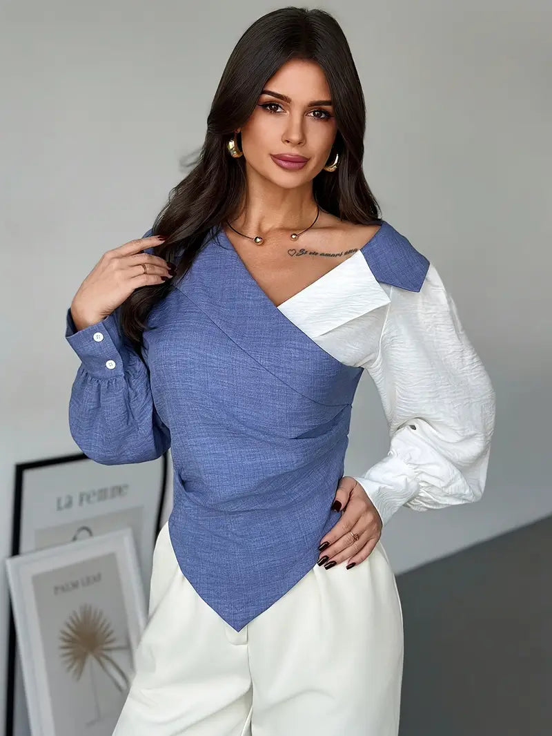 Blouse Asymétrique À Col Biais Pour Femme Avec Détail Hors Épaule | Idéal Pour Usage Quotidien