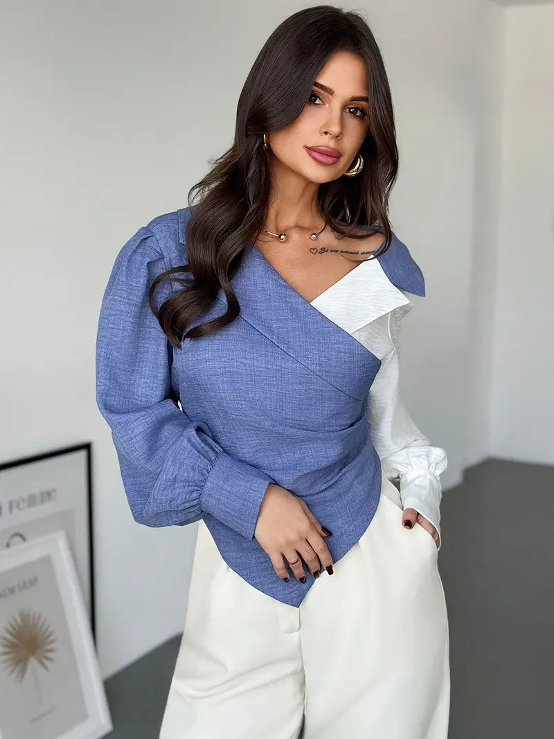 Blouse Asymétrique À Col Biais Pour Femme Avec Détail Hors Épaule | Idéal Pour Usage Quotidien