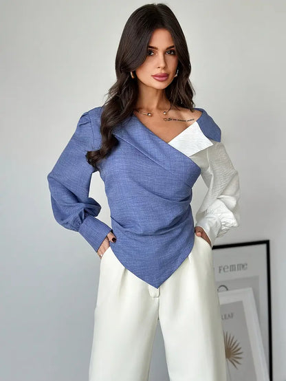 Blouse Asymétrique À Col Biais Pour Femme Avec Détail Hors Épaule | Idéal Pour Usage Quotidien