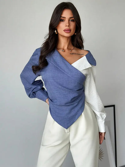 Blouse Asymétrique À Col Biais Pour Femme Avec Détail Hors Épaule | Idéal Pour Usage Quotidien