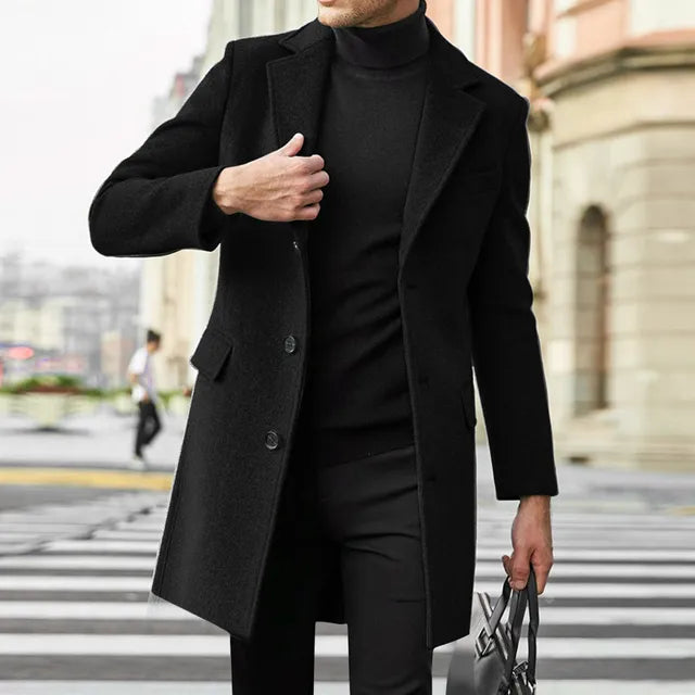 Manteau long à col tailleur pour hommes