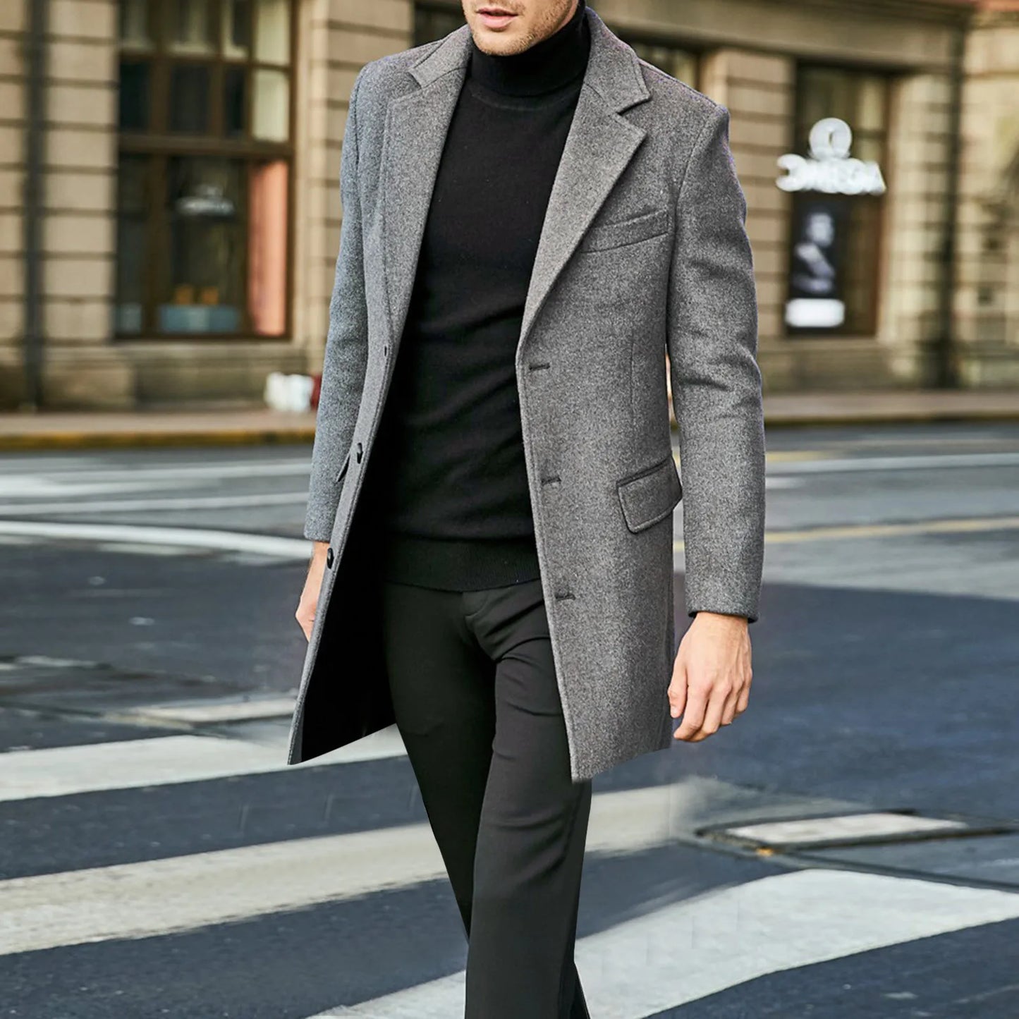Manteau long à col tailleur pour hommes