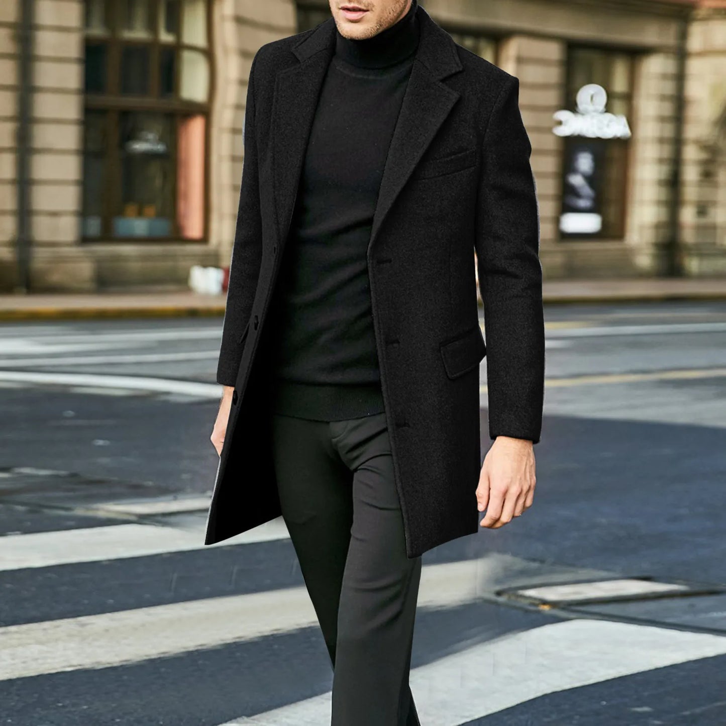 Manteau long à col tailleur pour hommes