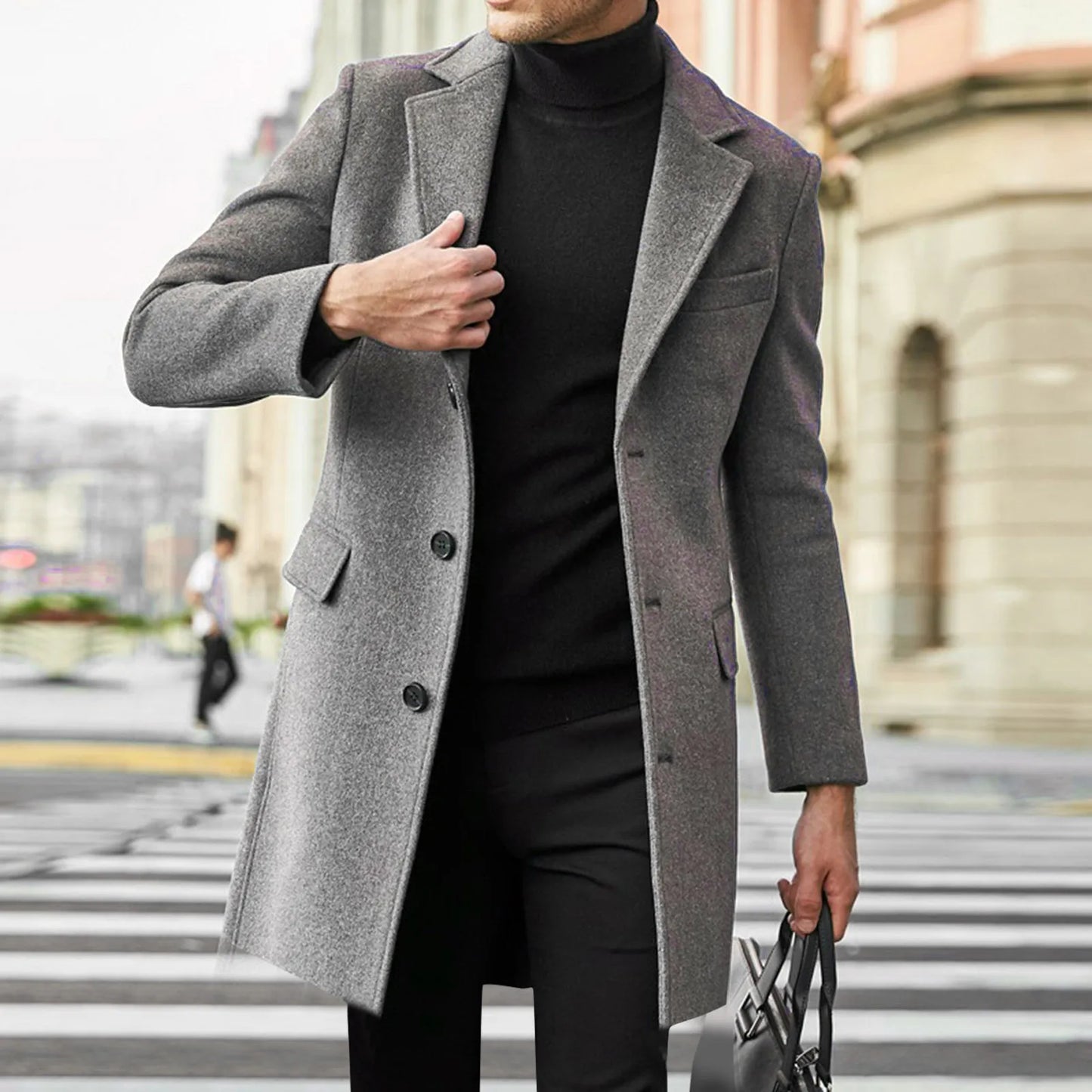 Manteau long à col tailleur pour hommes