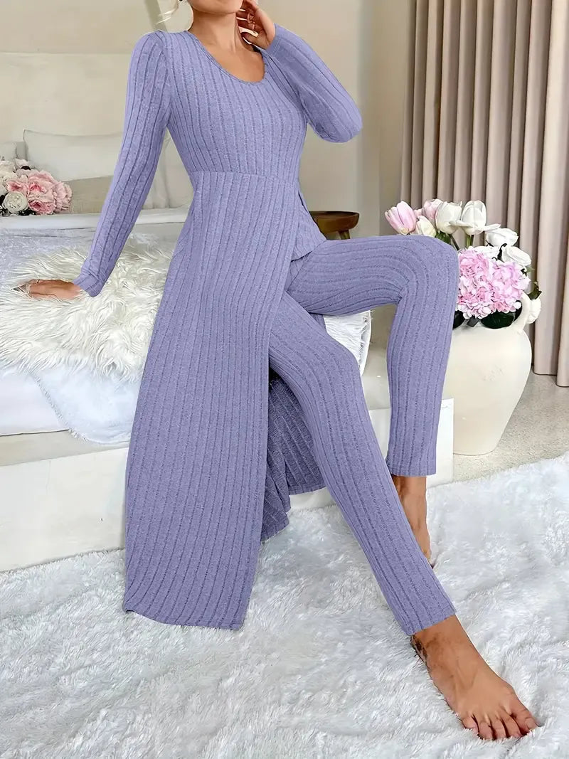 Ensemble Deux Pièces Avec Haut Long Et Pantalon Ajusté Pour Femmes | Idéal Pour Les Tenues Décontractées Et À Domicile
