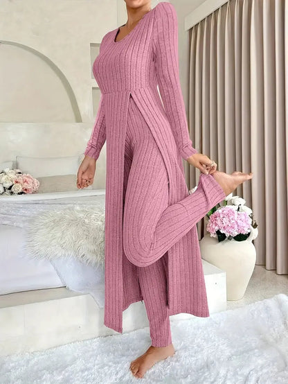 Ensemble Deux Pièces Avec Haut Long Et Pantalon Ajusté Pour Femmes | Idéal Pour Les Tenues Décontractées Et À Domicile