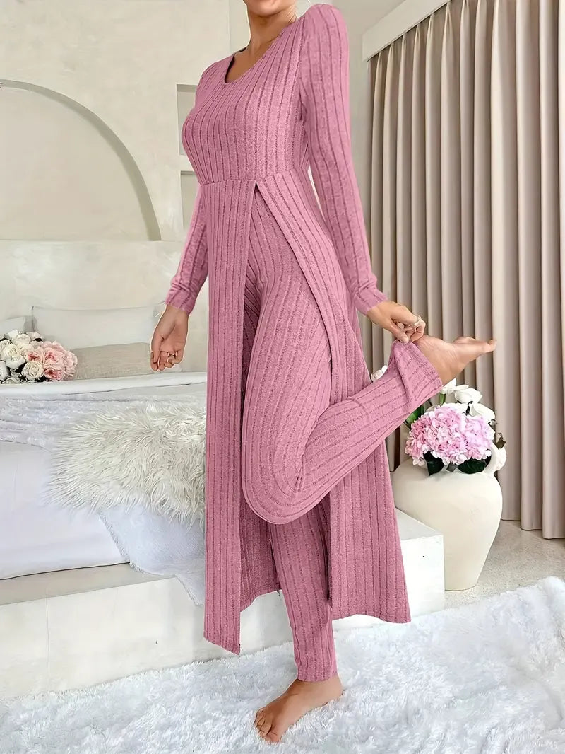 Ensemble Deux Pièces Avec Top Long Et Pantalon Ajusté Pour Femmes | Idéal Pour Usage Quotidien Et Sorties