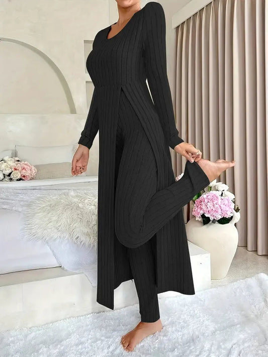 Ensemble Deux Pièces Avec Top Long Et Pantalon Ajusté Pour Femmes | Idéal Pour Usage Quotidien Et Sorties