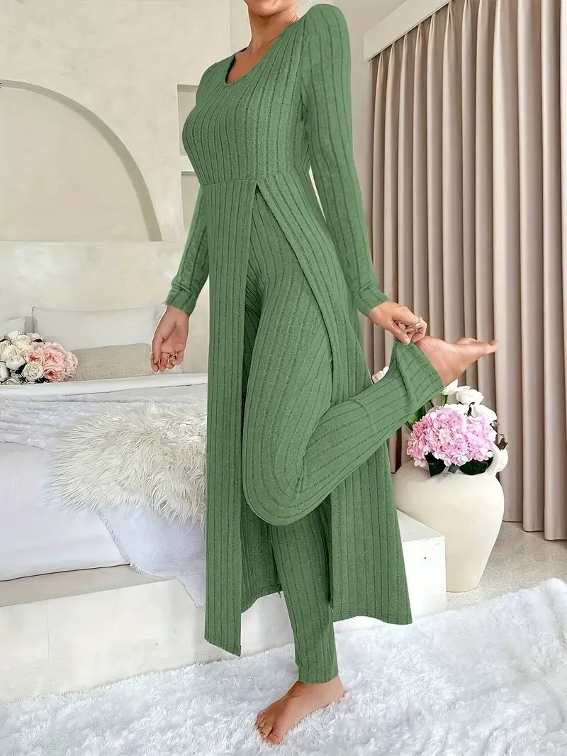 Ensemble Deux Pièces Avec Top Long Et Pantalon Ajusté Pour Femmes | Idéal Pour Usage Quotidien Et Sorties