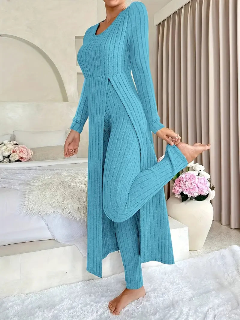 Ensemble Deux Pièces Avec Haut Long Et Pantalon Ajusté Pour Femmes | Idéal Pour Les Tenues Décontractées Et À Domicile