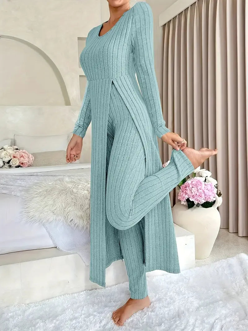 Ensemble Deux Pièces Avec Top Long Et Pantalon Ajusté Pour Femmes | Idéal Pour Usage Quotidien Et Sorties