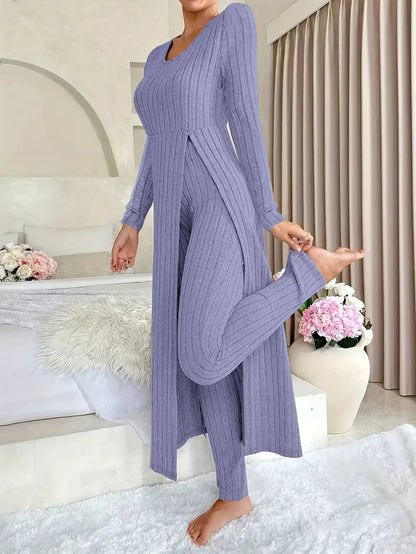 Ensemble Deux Pièces Avec Top Long Et Pantalon Ajusté Pour Femmes | Idéal Pour Usage Quotidien Et Sorties