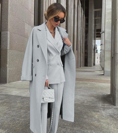 Ensemble Trois Pièces Avec Blazer Croisé Et Manteau Long Pour Femmes | Idéal Pour Tenues Professionnelles Et Occasions Formelles