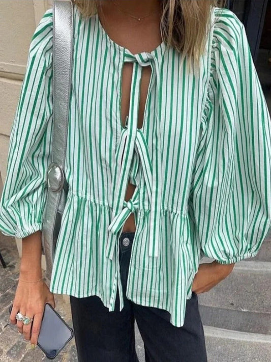 Blouse à Rayures avec Manches Bouffantes pour Femme | Idéale pour le Printemps et l'Été