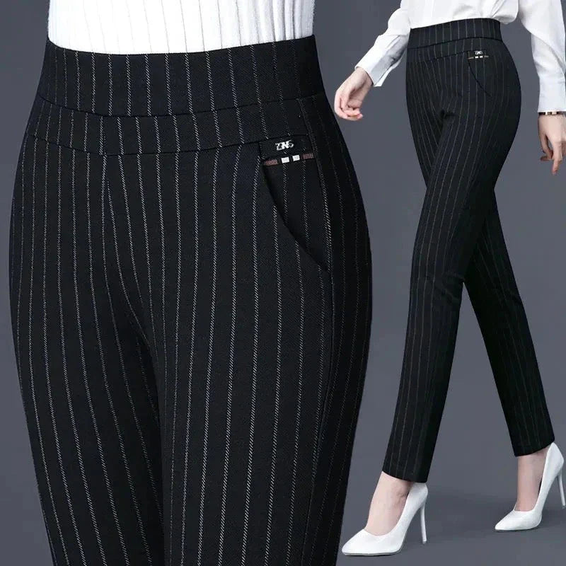 Pantalon Extensible à Rayures pour Femme avec Ceinture Élastique | Idéal pour le Quotidien et les Sorties