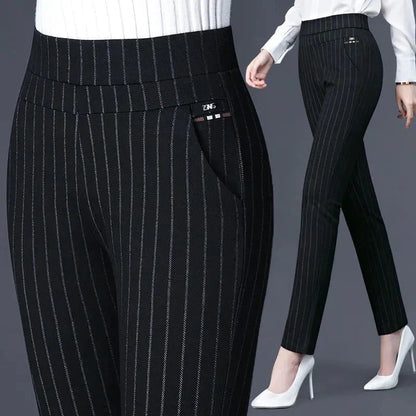 Pantalon Extensible à Rayures pour Femme avec Ceinture Élastique | Idéal pour le Quotidien et les Sorties