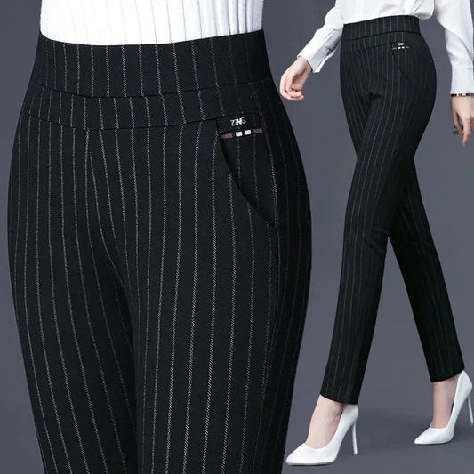 Pantalon Extensible à Rayures pour Femme avec Ceinture Élastique | Idéal pour le Quotidien et les Sorties