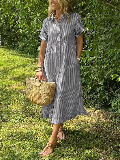 Robe Longue avec Col et Boutonnage Frontal pour Femme | Idéal pour l'Été Décontracté