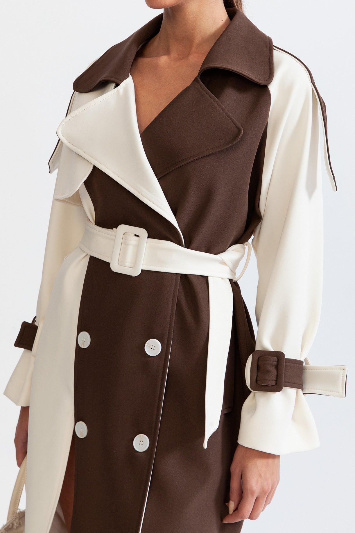 Trench Long Bicolore avec Ceinture pour Femme | Idéal pour La Mi-Saison