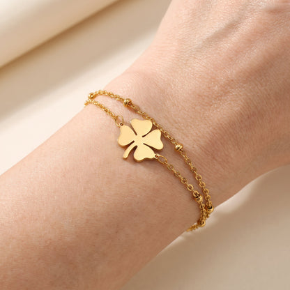 Bracelet trèfle à double chaîne pour femmes