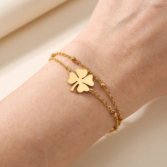 Bracelet trèfle à double chaîne pour femmes