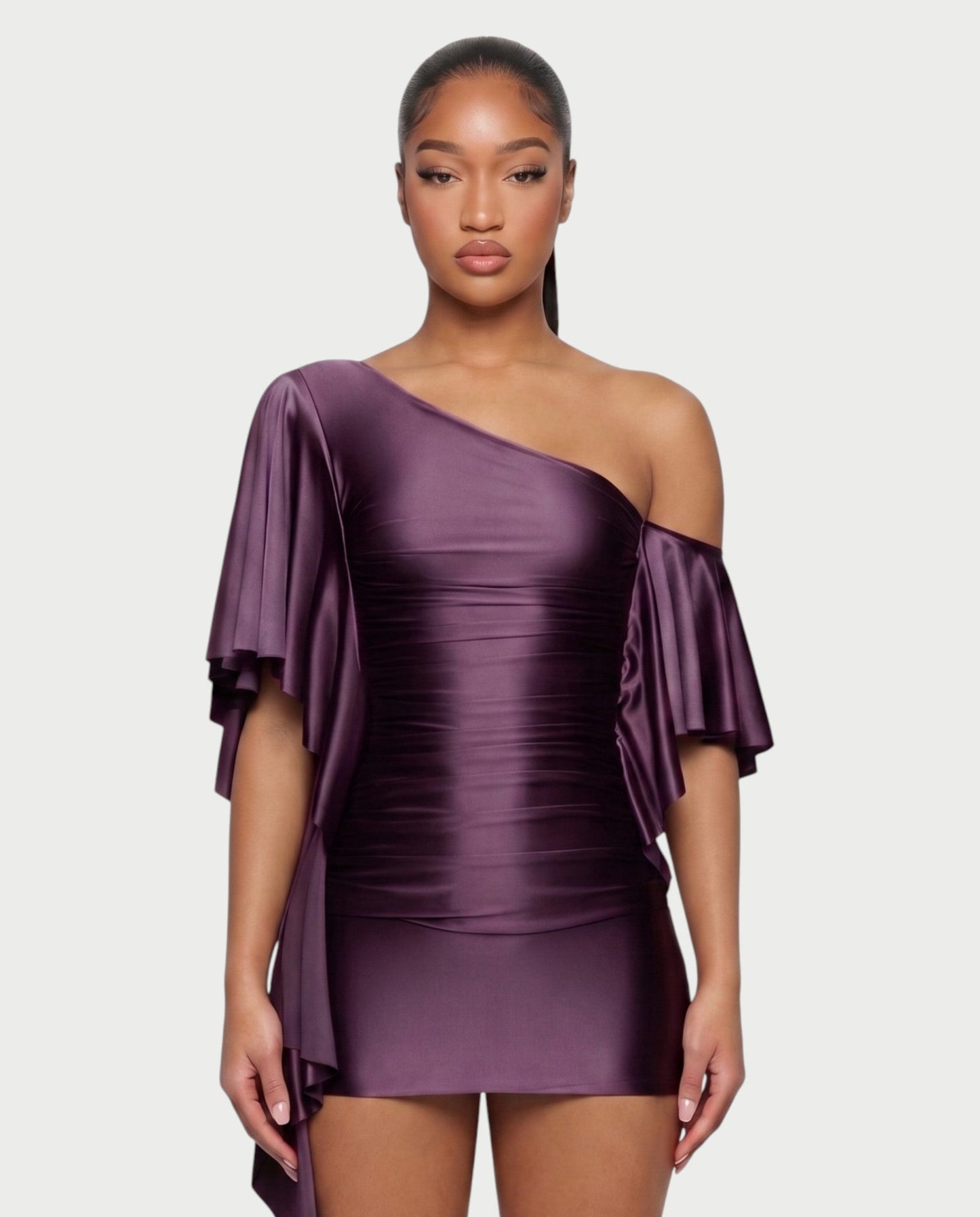 Robe Mini Asymétrique À Épaule Dénudée Avec Détail Drapé Pour Femme | Idéale Pour Les Occasions en Soirée
