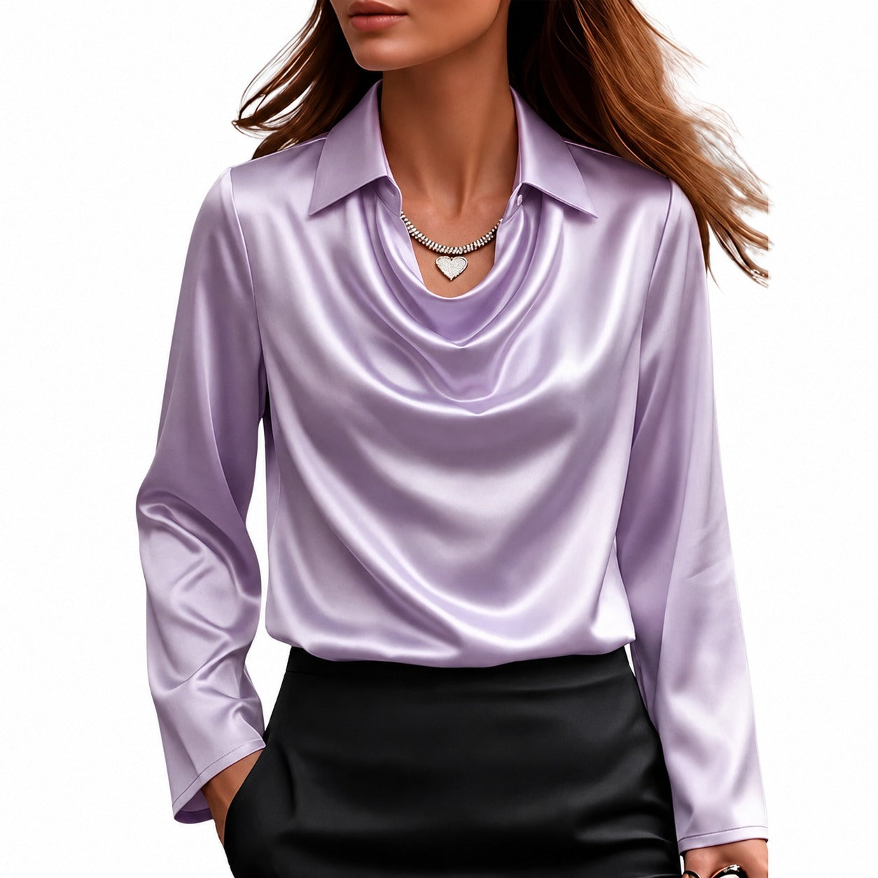 Blouse à col drapé et manches longues pour femmes