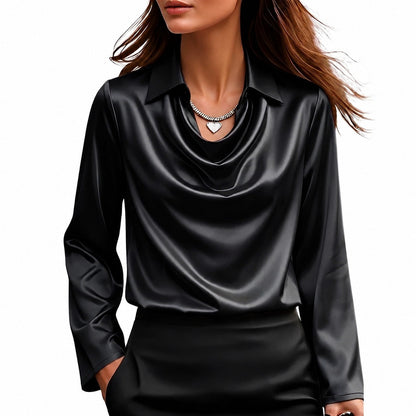 Blouse à col drapé et manches longues pour femmes