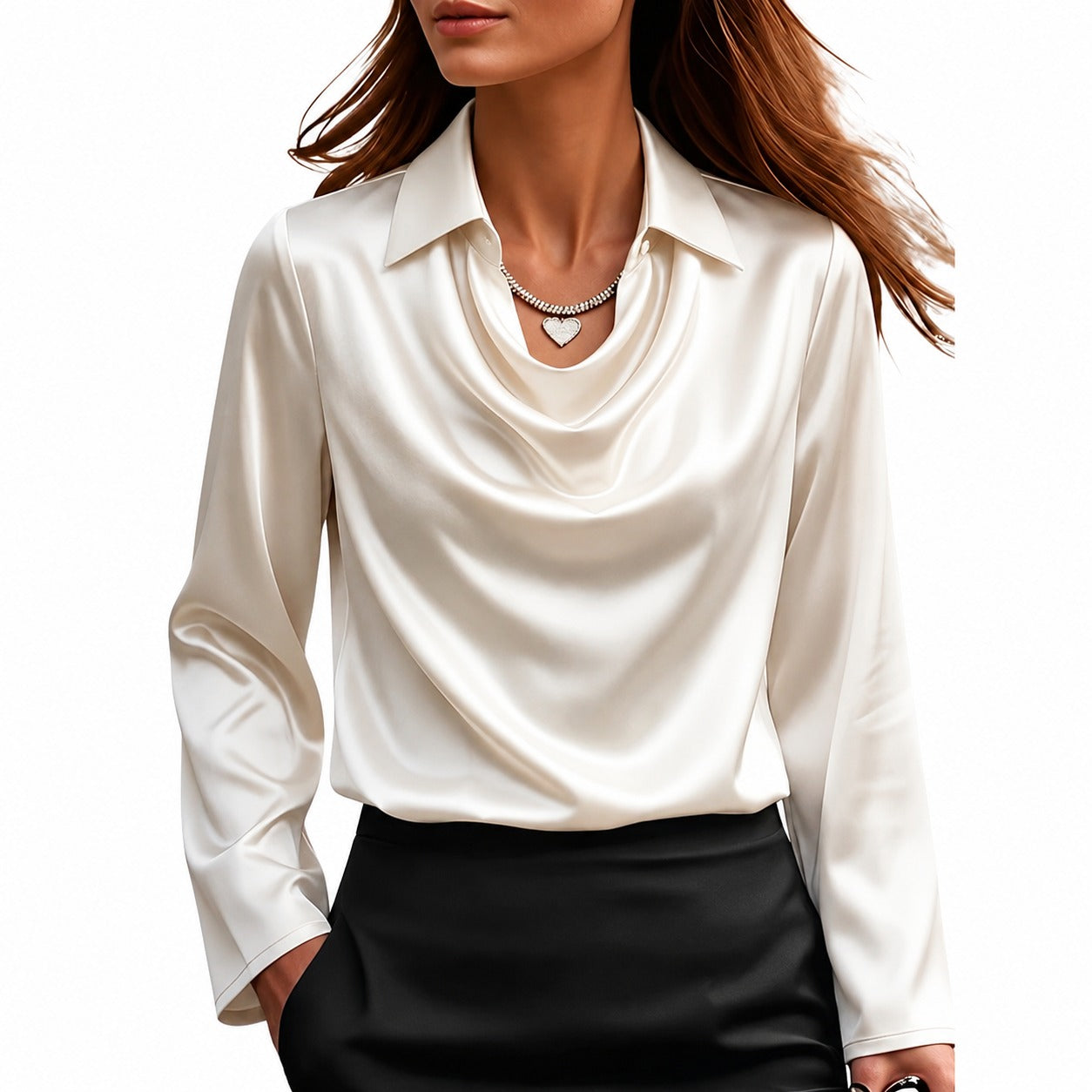 Blouse à col drapé et manches longues pour femmes