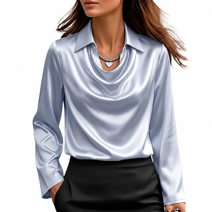 Blouse à col drapé et manches longues pour femmes