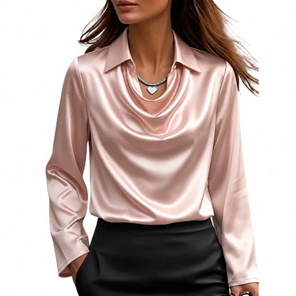 Blouse à col drapé et manches longues pour femmes