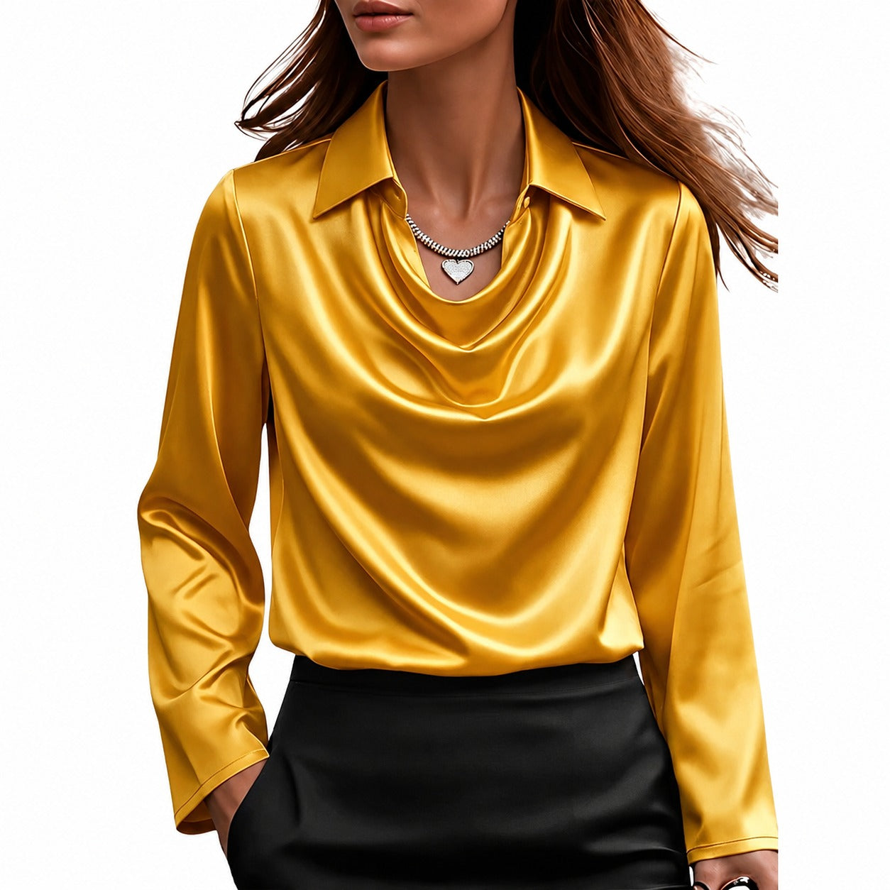 Blouse à col drapé et manches longues pour femmes