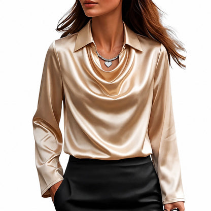 Blouse à col drapé et manches longues pour femmes