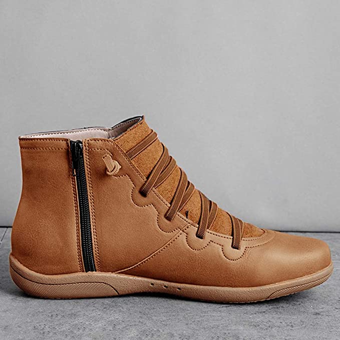Bottines à lacets croisés et fermeture éclair pour femmes | Idéal pour l’automne et le quotidien