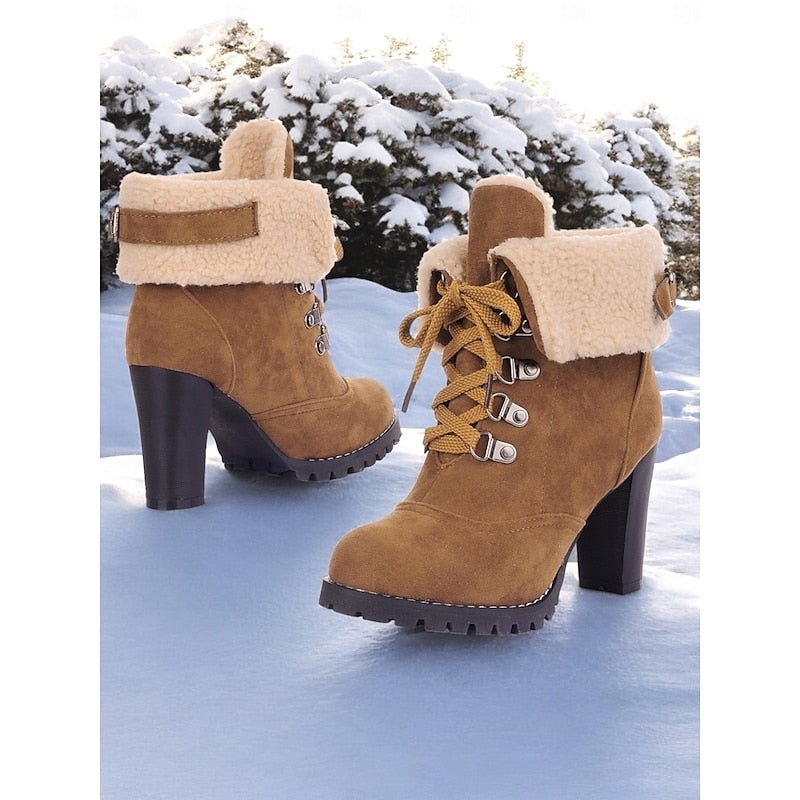 Bottines à lacets avec revers sherpa pour femmes