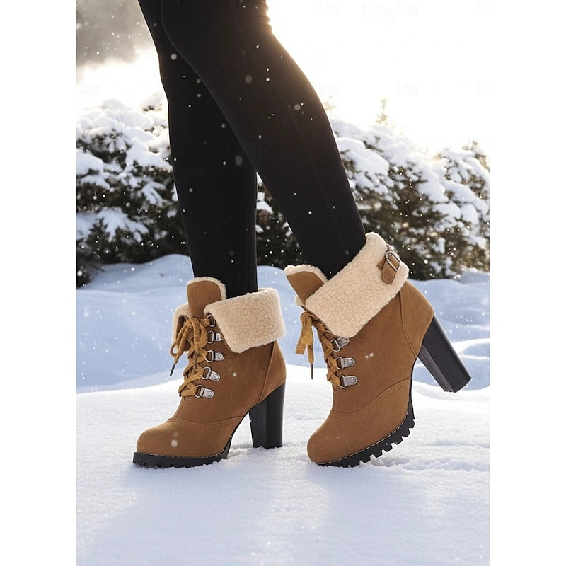Bottines à lacets avec revers sherpa pour femmes