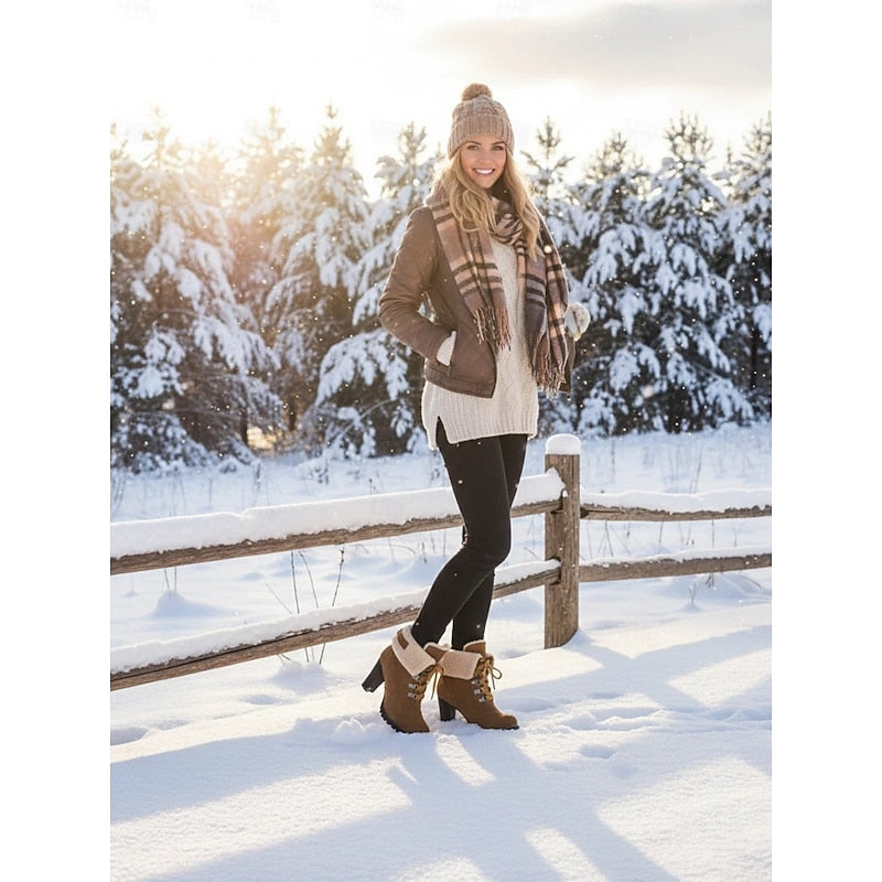 Bottines à lacets avec revers sherpa pour femmes