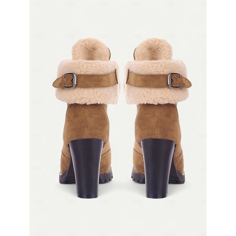 Bottines à lacets avec revers sherpa pour femmes