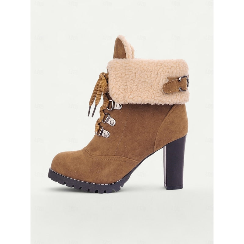 Bottines à lacets avec revers sherpa pour femmes