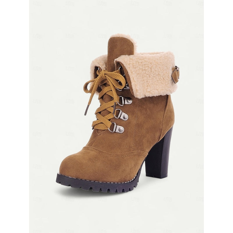 Bottines à lacets avec revers sherpa pour femmes