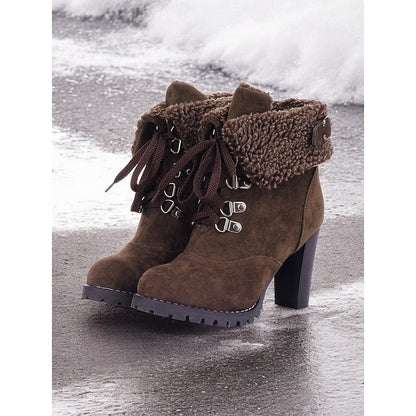 Bottines à lacets avec revers sherpa pour femmes