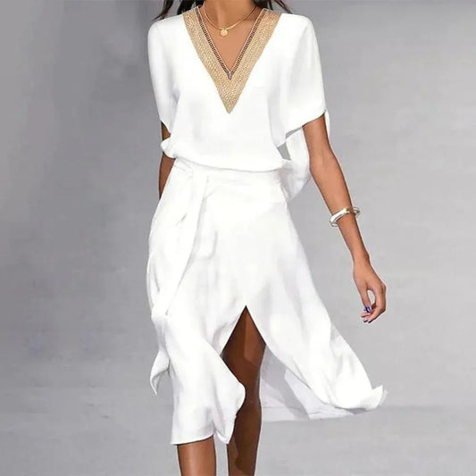 Robe Midi À Col en V Avec Coupe Classique pour Femme | Idéale Pour Les Occasions Formelles Ou Estivales