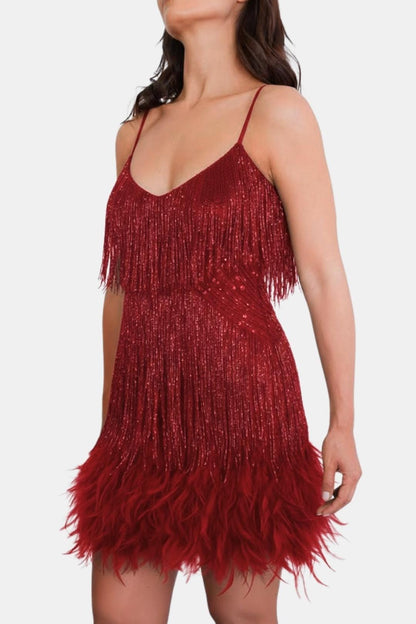 Robe Mini Avec Détails À Franges Et Bretelles Fines Pour Femme | Idéal Pour Soirées Et Célébrations